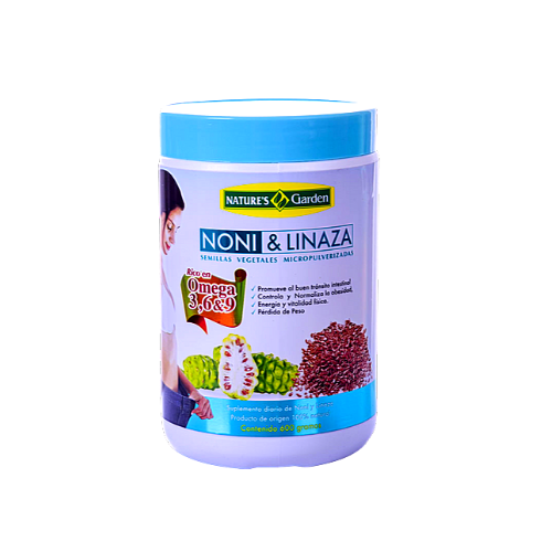 Noni y Linaza (semillas vegetales pulverizadas) 600g (1 pote)
