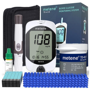 Metene TD-4116 - Kit de monitor de glucosa en sangre, 50 tiras de glucómetro, 50 lancetas, 1 monitor de azúcar en sangre