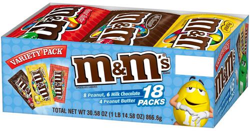 Chocolates M&M surtidos x 18 unidades