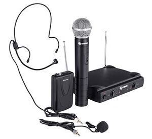 Sistema de 2 micrófonos inalámbricos VHF, de mano y solapa o diadema - STEREN